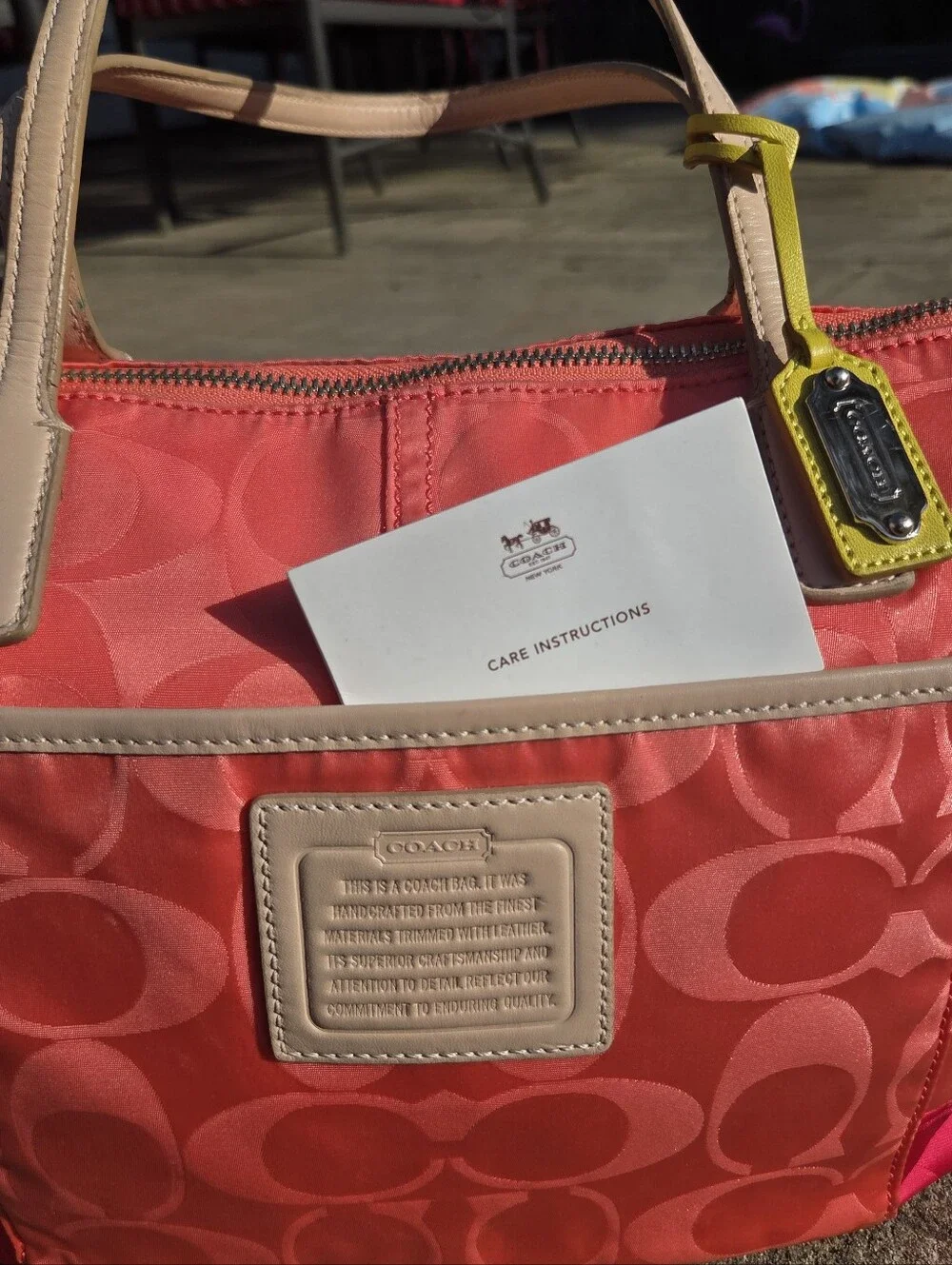 Coach 24865 Weekend Signature Colorblock Nylon East West Tote Pink Coral 2010s